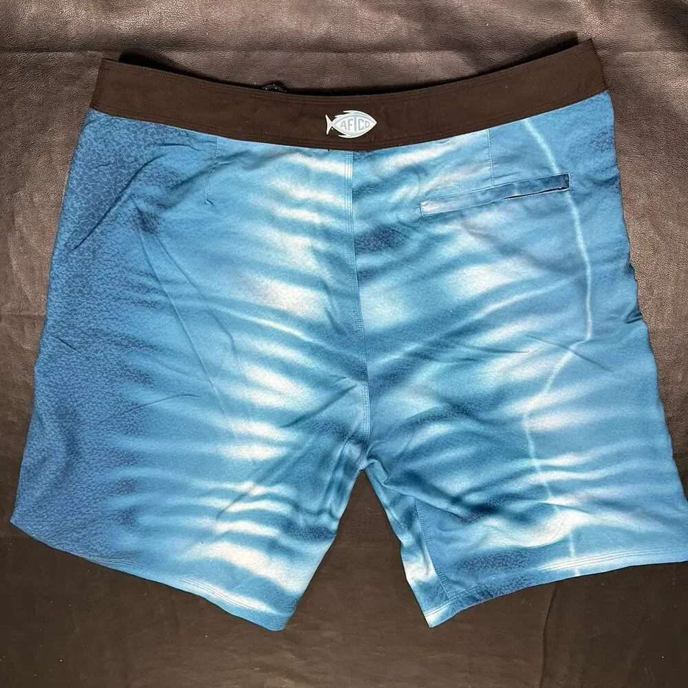 AFTCO Bluewater Blue Board Shorts Mens 38 Fishing Boating Surf Swim Outdoor Wear